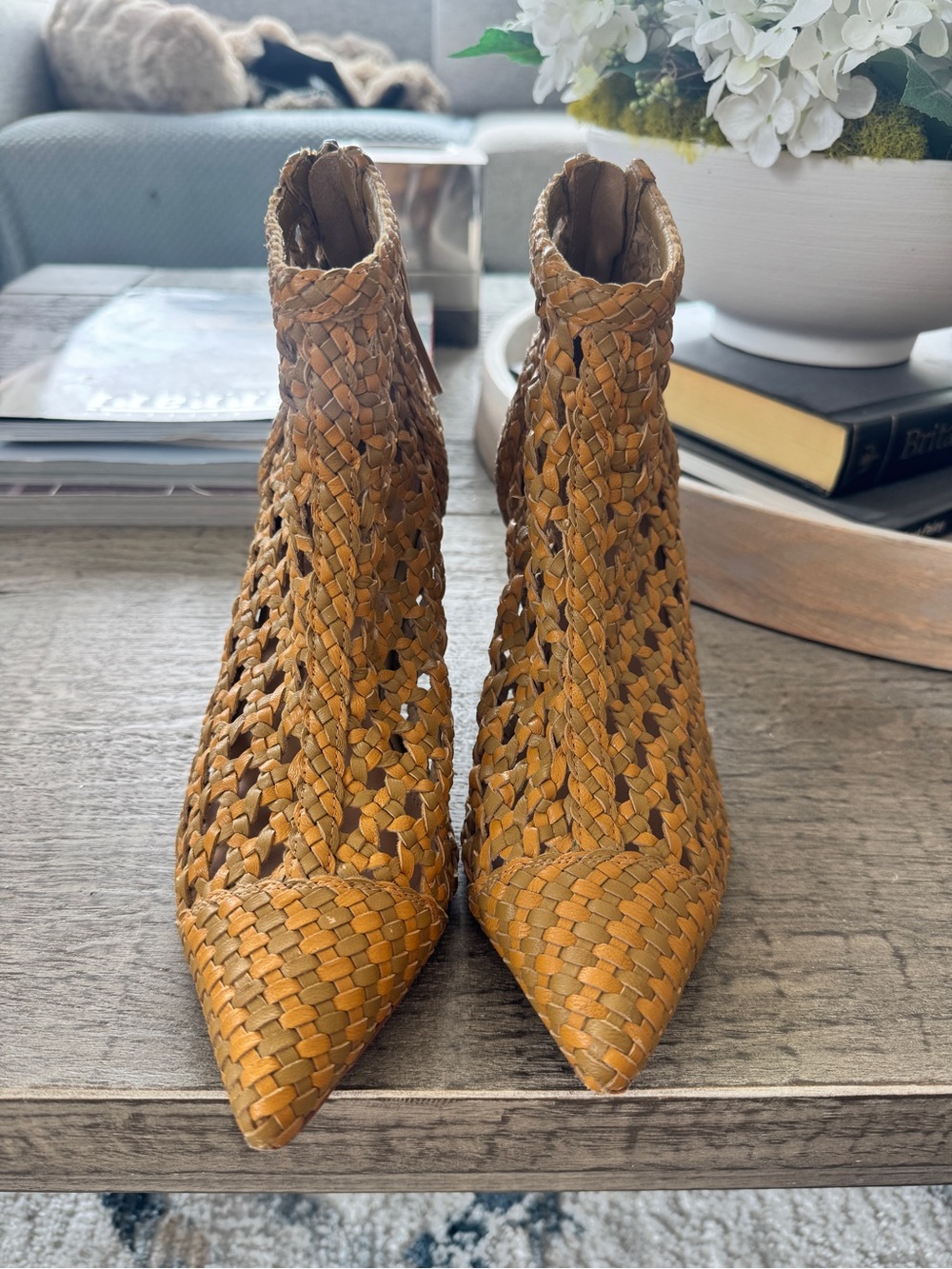Ulla Johnson Woven Tan Leather Ankle Booties with Tassel - Picture 2 of 5